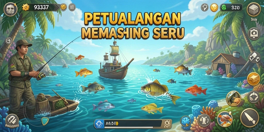 Screenshot gameplay 93337 yang menunjukkan pengalaman memancing yang mendebarkan.