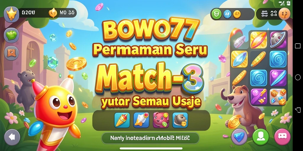 Screenshot gameplay BOWO77 yang menampilkan momen seru permainan Match-3.