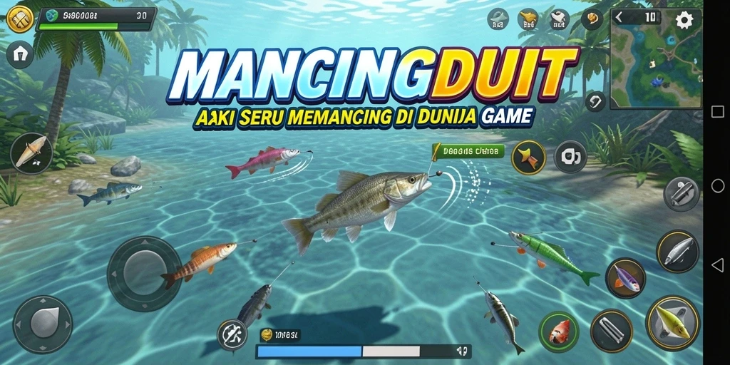 Screenshot gameplay seru MANCINGDUIT dengan aksi memancing yang menegangkan.