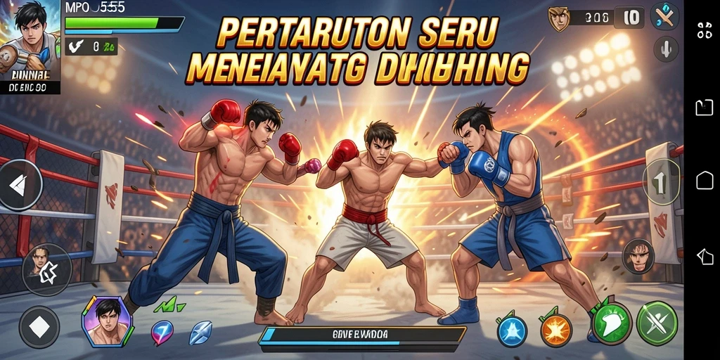 Tampilan gameplay MPO555 yang menampilkan karakter bertarung dengan efek spektakuler.